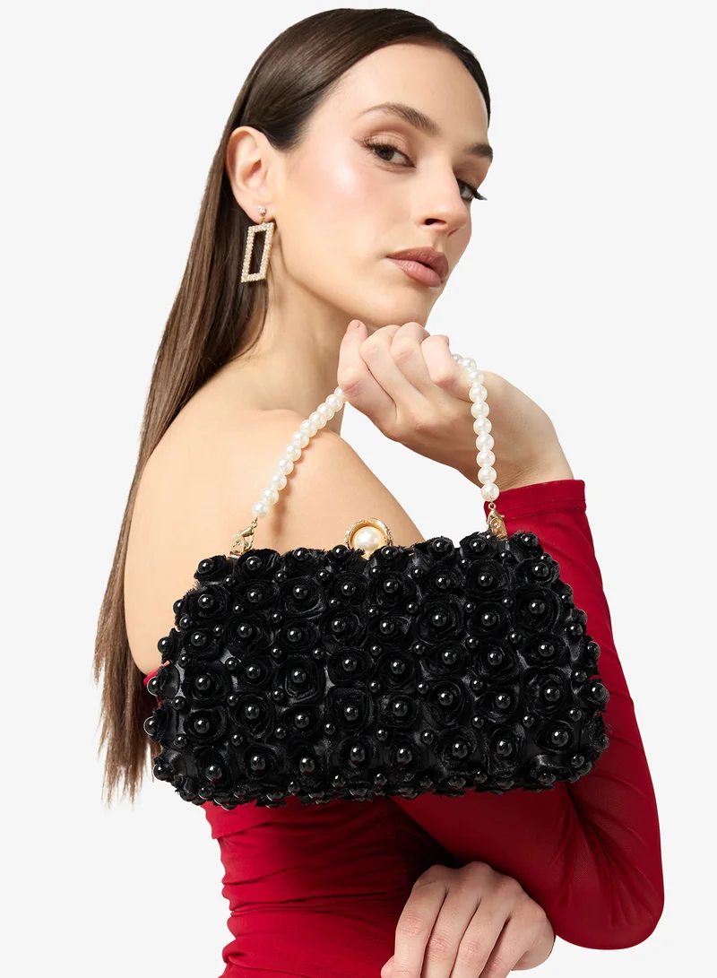 Ella Limited Edition Black Pearl Detailed Embellished Gold Accent Bag for Women | Best Price UAE